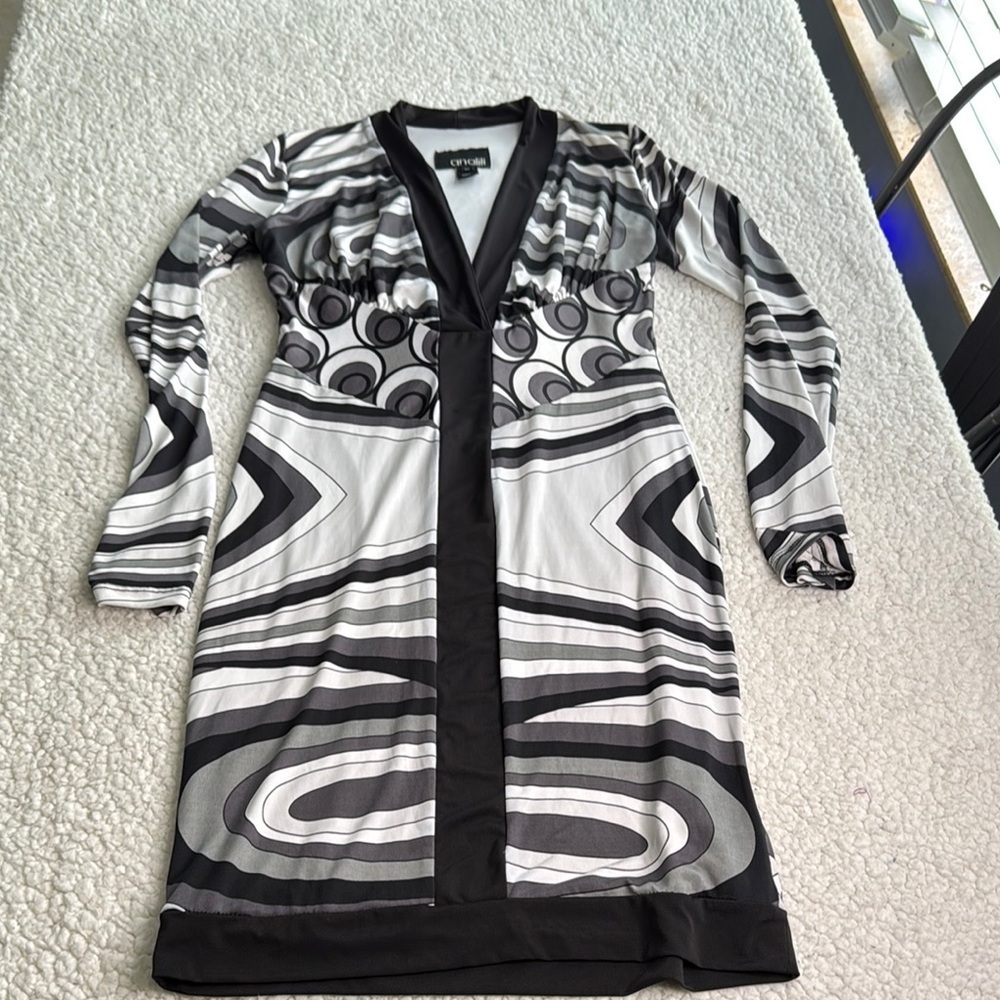Analili Monochrome Long Sleeve Dress